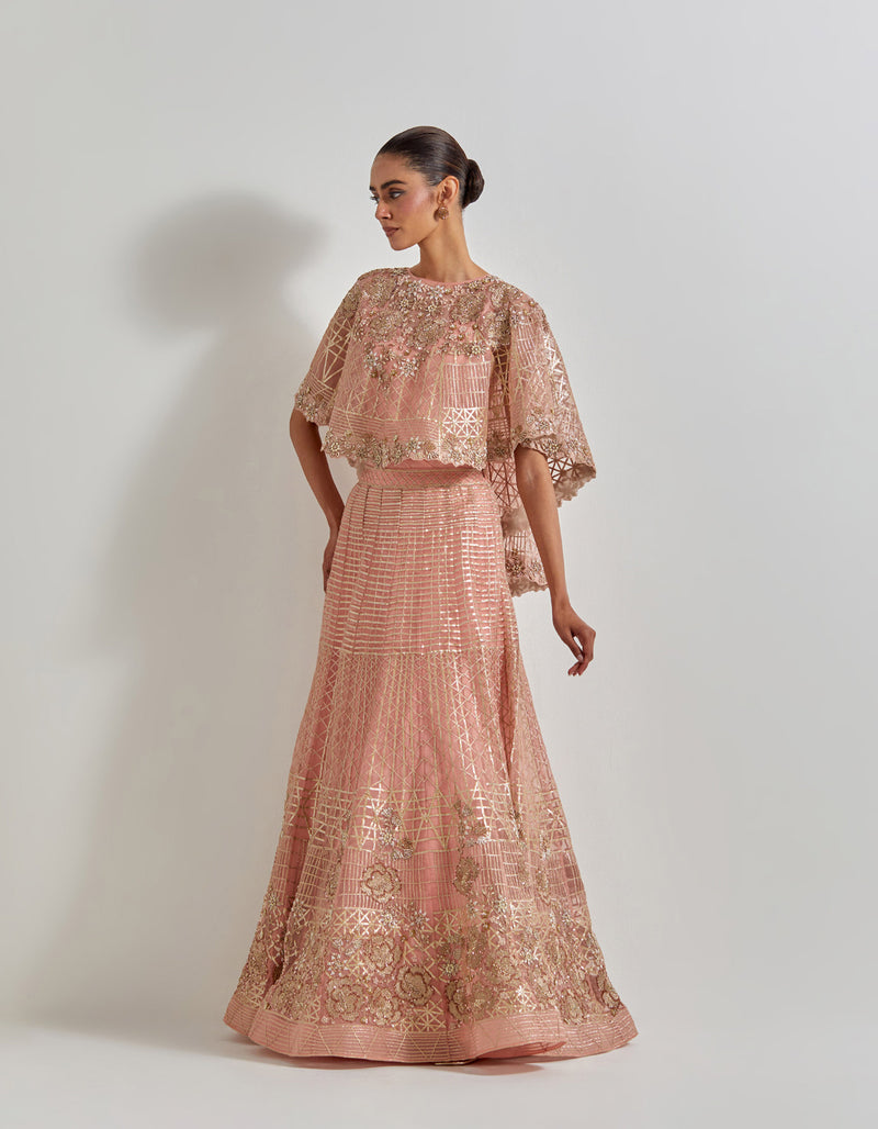 Desert Rose Cape Paired With Fully Embroidered Skirt