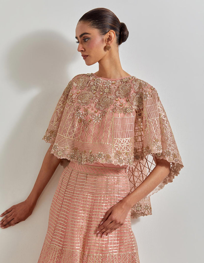 Desert Rose Cape Paired With Fully Embroidered Skirt