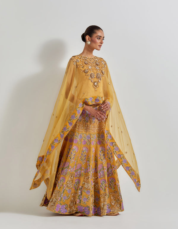 Mixology Embroidered Dupatta Cape With Organza Skirt