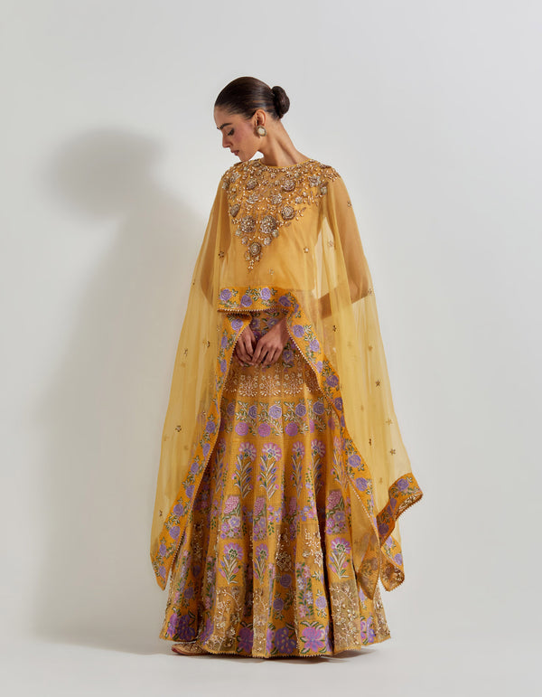 Mixology Embroidered Dupatta Cape With Organza Skirt