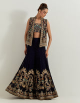 Blue Dori And Hand Embellished Sharara With Bustier And Jacket
