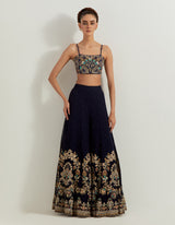 Blue Dori And Hand Embellished Sharara With Bustier And Jacket