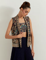 Blue Dori And Hand Embellished Sharara With Bustier And Jacket