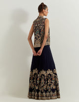 Blue Dori And Hand Embellished Sharara With Bustier And Jacket