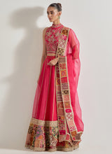 Fuchsia Patch Work Lehnga Set In Organza Silk