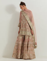 Pink Organza Resham And Pearl Embroidered Sharara Set