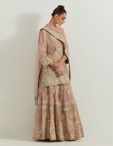 Pink Organza Resham And Pearl Embroidered Sharara Set