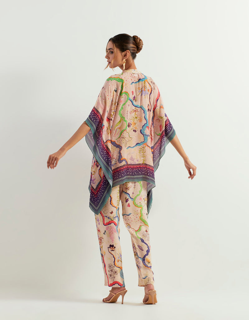 Eclectic Printed Poncho With Heavy Georgette Pants