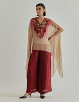 Red With Pink Rosette Nomad Cape With Trouser