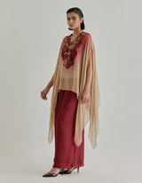 Red With Pink Rosette Nomad Cape With Trouser