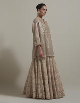 Beige Embellished Short Kurti With Embroidered Skirt