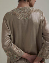 Beige Embellished Short Kurti With Embroidered Skirt