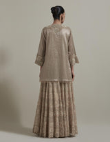 Beige Embellished Short Kurti With Embroidered Skirt