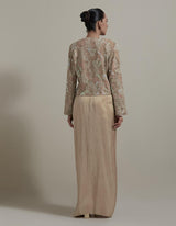 Beige Embellished Short Jacket With Drape Skirt