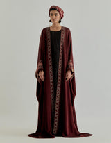 Wine Jaspe Printed Abaya