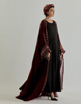Wine Jaspe Printed Abaya