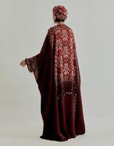 Wine Jaspe Printed Abaya