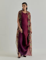 Rosette Nomad Printed Cape Paired With Shaded Crinkle Dress