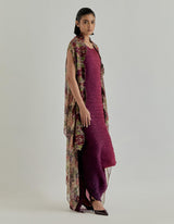 Rosette Nomad Printed Cape Paired With Shaded Crinkle Dress