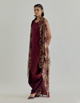Rosette Nomad Printed Cape Paired With Shaded Crinkle Dress