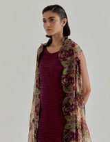 Rosette Nomad Printed Cape Paired With Shaded Crinkle Dress