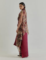 Rosette Nomad Printed Cape Paired With Shaded Crinkle Dress