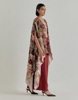 Red With Pink Rosette Nomad Bustier With Cape And Trouser Set