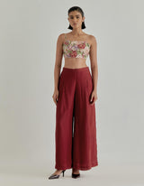 Red With Pink Rosette Nomad Bustier With Cape And Trouser Set
