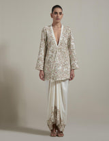 Ivory Embellished Jacket With Drape Skirt