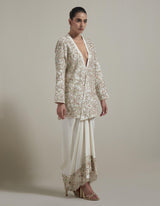 Ivory Embellished Jacket With Drape Skirt
