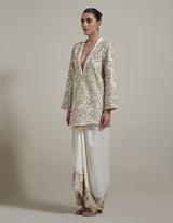 Ivory Embellished Jacket With Drape Skirt