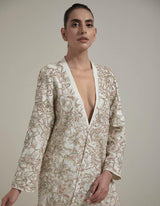 Ivory Embellished Jacket With Drape Skirt