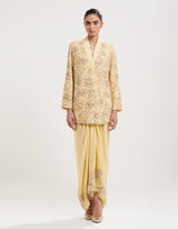 Yellow Embroidered Jacket with Drape Skirt