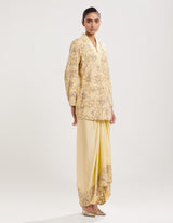 Yellow Embroidered Jacket with Drape Skirt