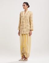 Yellow Embroidered Jacket with Drape Skirt