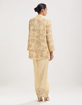 Yellow Embroidered Jacket with Drape Skirt