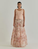 Pink Jarden Flou Hand Embellished Cape Paired With Tiered Skirt
