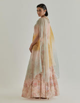 Pink Jarden Flou Hand Embellished Cape Paired With Tiered Skirt