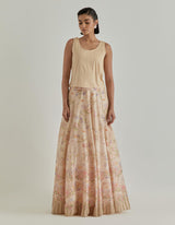 Pink Jarden Flou Hand Embellished Circular Cape Paired With Panelled Skirt
