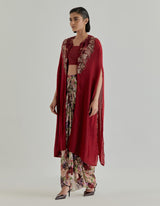 Multicolor Rosette Nomad Drape Skirt Paired With Cape And Inner