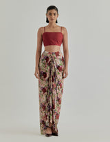 Multicolor Rosette Nomad Drape Skirt Paired With Cape And Inner