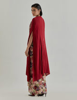 Multicolor Rosette Nomad Drape Skirt Paired With Cape And Inner