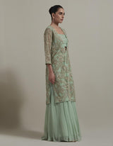 Green Embellsihed Jacket And Bustier Paired With Sharara