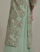 Green Embellsihed Jacket And Bustier Paired With Sharara