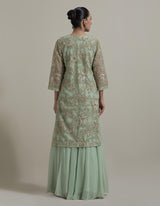Green Embellsihed Jacket And Bustier Paired With Sharara