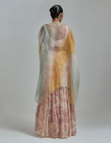Multicolor Printed Skirt paired With Embroidered Ombre Cape