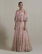 Pink Embellished Cape Top With Skirt