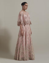 Pink Embellished Cape Top With Skirt