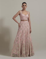 Pink Embellished Cape Top With Skirt