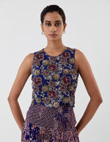 Blue Embroidered Tiered Skirt with Cape Set